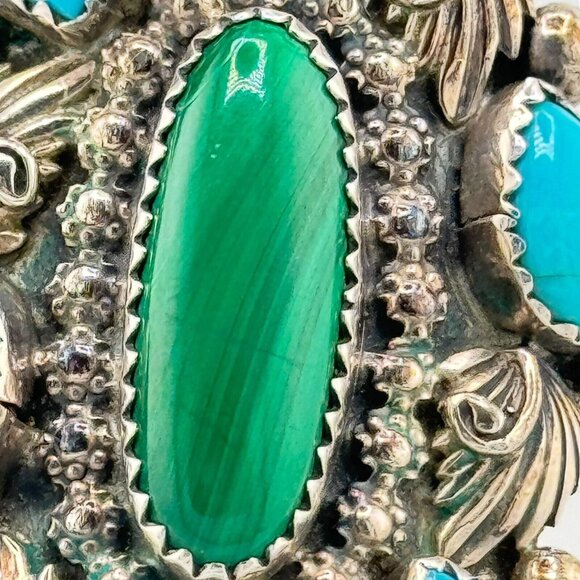 Sterling Silver Richard Begay Native American Turquoise Malachite Ring Sz.11 - Picture 8 of 11